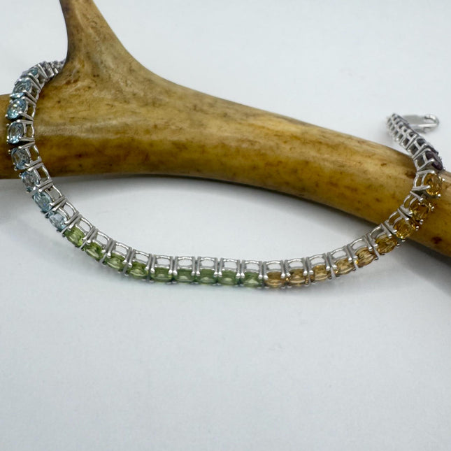 Vintage Gemstone Bracelet - 7.5 Inch Mixed Gem Tennis Sterling Silver-Bracelets-TomWayne Jewelers