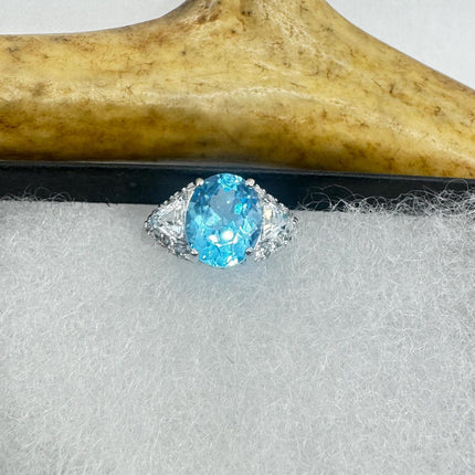 Vintage Blue Topaz Clear Diamond 925 Sterling Silver Ring