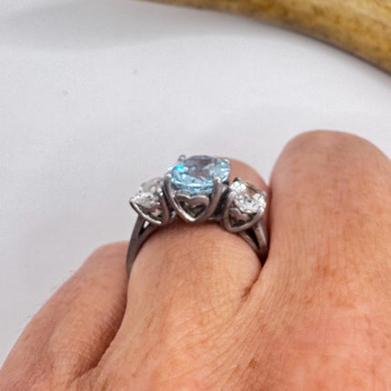 Vintage Blue and Clear Topaz 925 Sterling Silver Ring