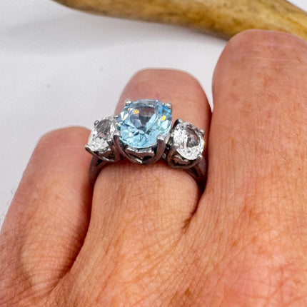 Vintage Blue and Clear Topaz 925 Sterling Silver Ring