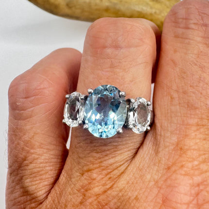 Vintage Blue and Clear Topaz 925 Sterling Silver Ring