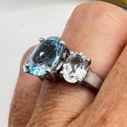 Vintage Blue and Clear Topaz 925 Sterling Silver Ring