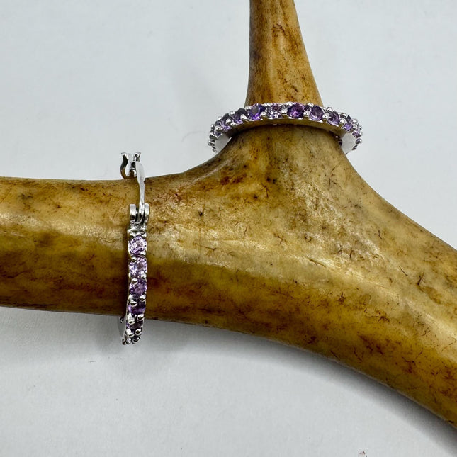 Vintage Purple Amethyst 925 Sterling Silver Hoop Earrings