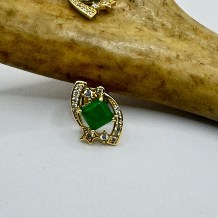Vintage Golden Green Jade Lucky Stud Earrings