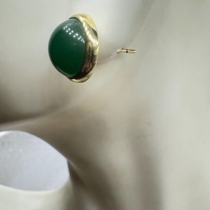 Vintage Golden Green Jade Lucky Stud Earrings