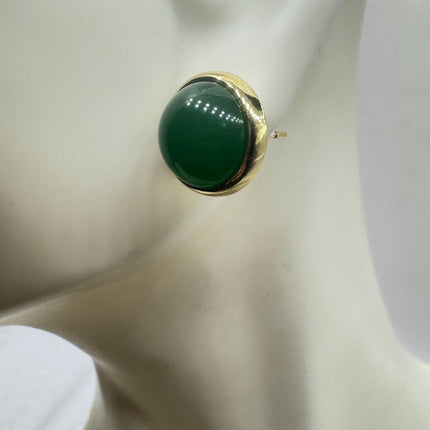 Vintage Golden Green Jade Lucky Stud Earrings