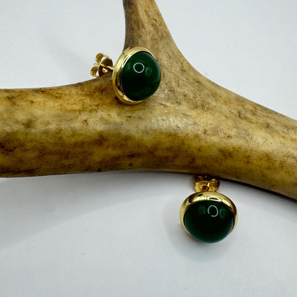 Vintage Golden Green Jade Lucky Stud Earrings