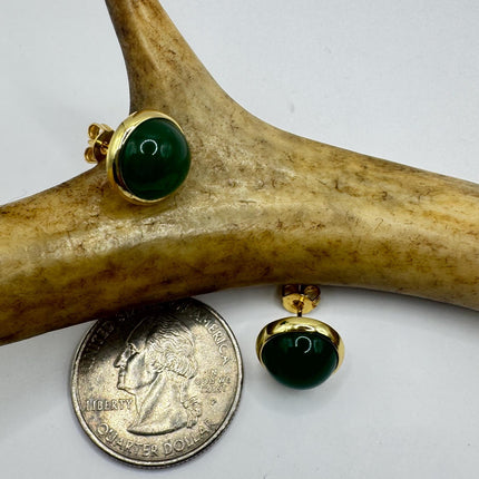 Vintage Golden Green Jade Lucky Stud Earrings