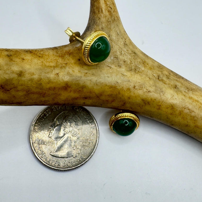 Vintage Golden Green Jade Lucky Stud Earrings
