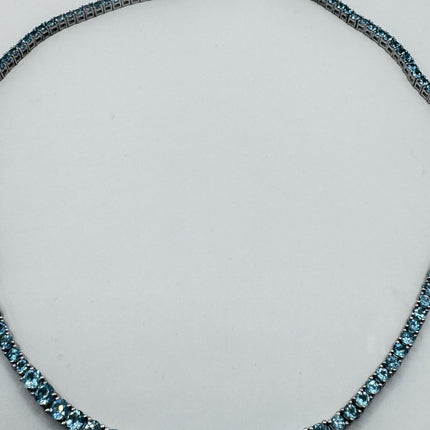 Vintage Blue Topaz 925 Sterling Silver Black Velvet Choker Necklace