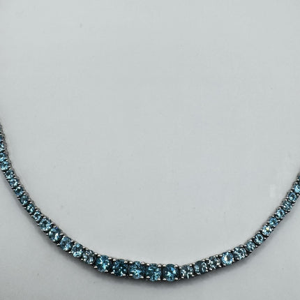 Vintage Blue Topaz 925 Sterling Silver Black Velvet Choker Necklace