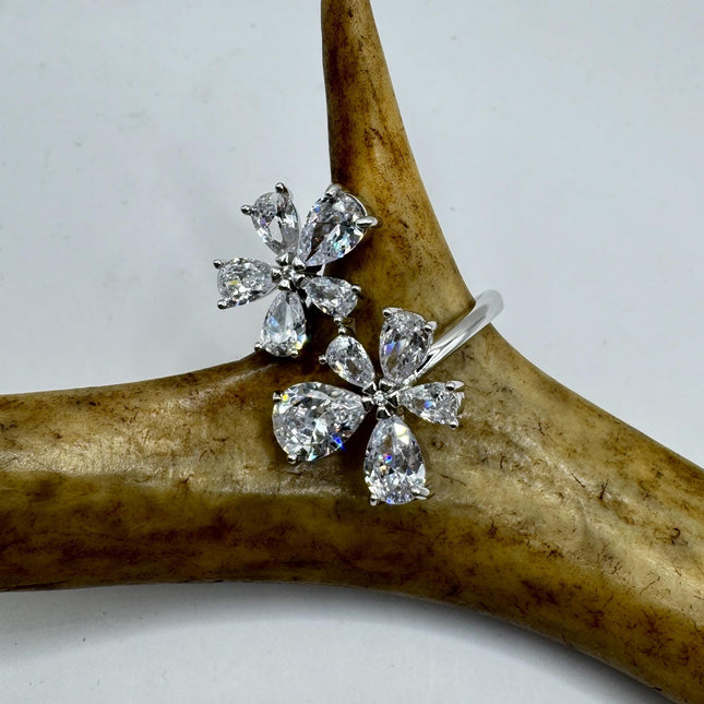 Vintage Flower Ring – Sterling Silver Crystal Wedding Band, Hand Finished-Rings-TomWayne Jewelers