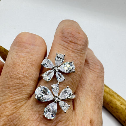Vintage Flower CZ 925 Sterling Silver Crystal Ring