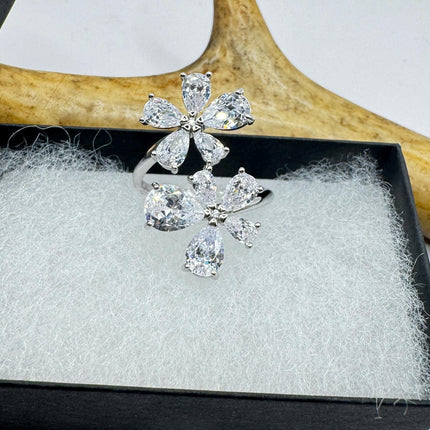 Vintage Flower CZ 925 Sterling Silver Crystal Ring