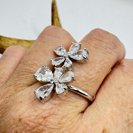Vintage Flower CZ 925 Sterling Silver Crystal Ring