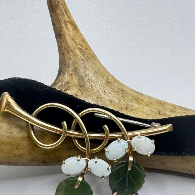 Vintage Jade Brooch – Gold Filled Scatter Pin with White Opal & Velvet Choker-Pins and Brooches-TomWayne Jewelers