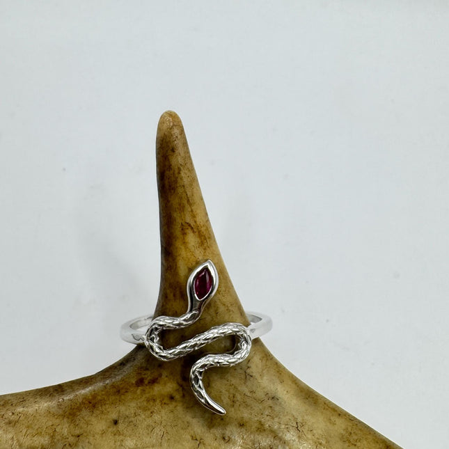 Vintage Ruby Snake Ring: 925 Sterling Silver Serpent Band