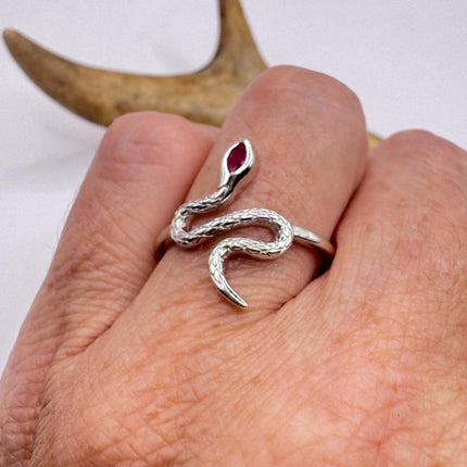 Vintage Ruby Snake Ring – 925 Sterling Silver Serpent Band, Hand Finished-Snake Rings!-TomWayne Jewelers