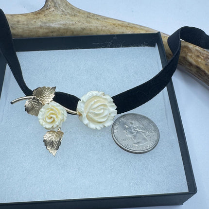 Vintage Ivory Flower Rose Brooch Pin Gold Filled