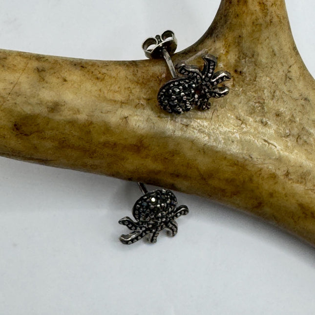 Marcasite Stud Earrings Vintage Octopus 925 Sterling Silver Small Dangle Jewelry-Earrings-TomWayne Jewelers
