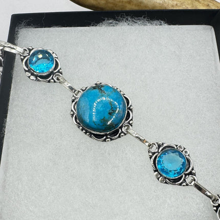 Vintage Turquoise Bracelet – Adjustable Silver Bronze Aqua Glass Jewelry-Bracelets-TomWayne Jewelers