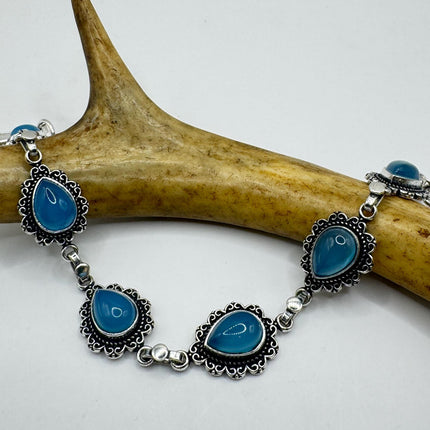 Vintage Silver Bracelet – Adjustable Chalcedony Chain In Bronze & Sterling-Bracelets-TomWayne Jewelers
