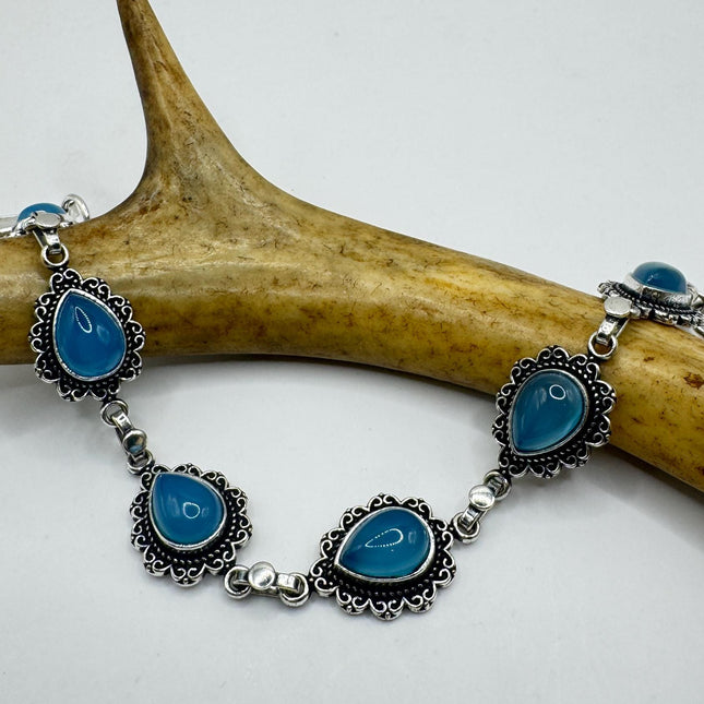 Vintage Blue Chalsedony Silver Bracelet Silver Bronze