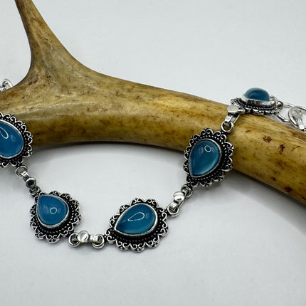 Vintage Silver Bracelet – Adjustable Chalcedony Chain In Bronze & Sterling-Bracelets-TomWayne Jewelers