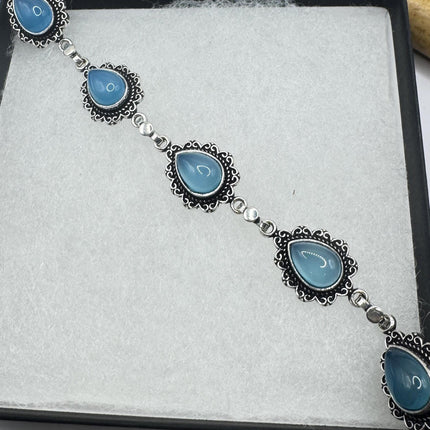 Vintage Silver Bracelet – Adjustable Chalcedony Chain In Bronze & Sterling-Bracelets-TomWayne Jewelers