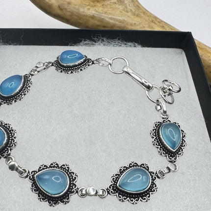 Vintage Silver Bracelet – Adjustable Chalcedony Chain In Bronze & Sterling-Bracelets-TomWayne Jewelers