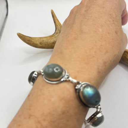 Vintage Blue Labradorite Silver Bracelet Silver Bronze