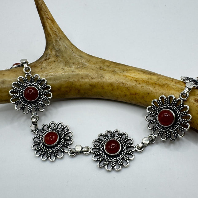 Vintage Red Carnelian Silver Bracelet Silver Bronze