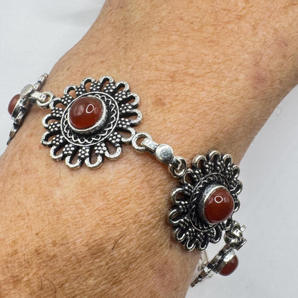 Vintage Red Carnelian Silver Bracelet Silver Bronze