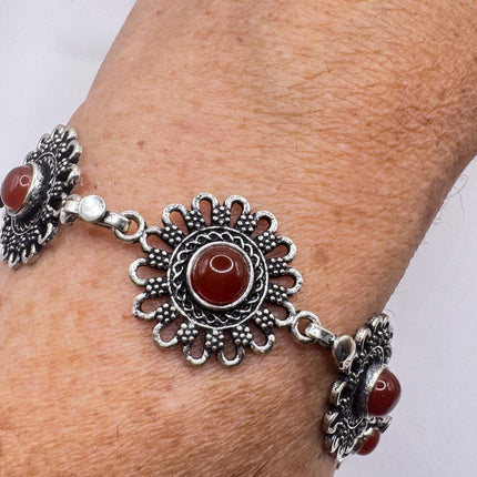 Vintage Red Carnelian Silver Bracelet Silver Bronze