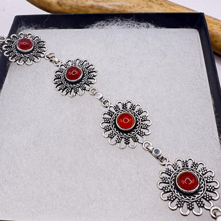 Vintage Red Carnelian Silver Bracelet Silver Bronze