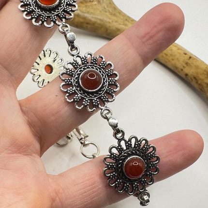 Vintage Red Carnelian Silver Bracelet Silver Bronze