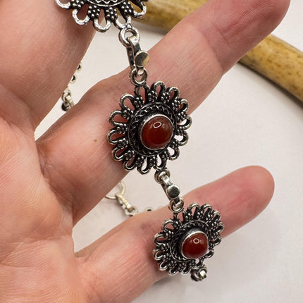 Vintage Red Carnelian Silver Bracelet Silver Bronze