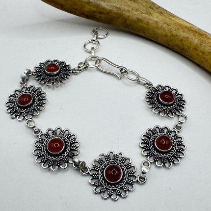 Vintage Red Carnelian Silver Bracelet Silver Bronze