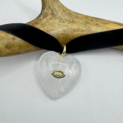 Quartz Heart Necklace - Vintage Choker With Clear Quartz Pendant & Gold Finish-Necklaces-TomWayne Jewelers