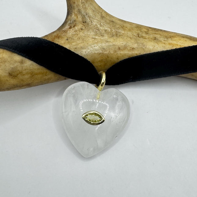 Quartz Heart Necklace - Vintage Choker With Clear Quartz Pendant & Gold Finish-Necklaces-TomWayne Jewelers