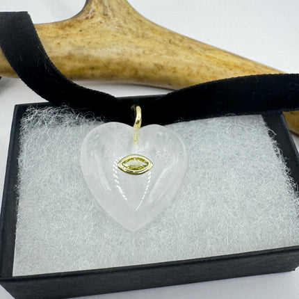 Quartz Heart Necklace - Vintage Choker With Clear Quartz Pendant & Gold Finish-Necklaces-TomWayne Jewelers