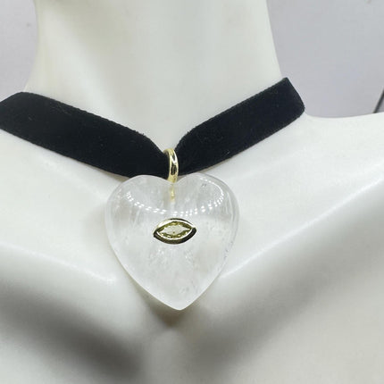 Quartz Heart Necklace - Vintage Choker With Clear Quartz Pendant & Gold Finish-Necklaces-TomWayne Jewelers