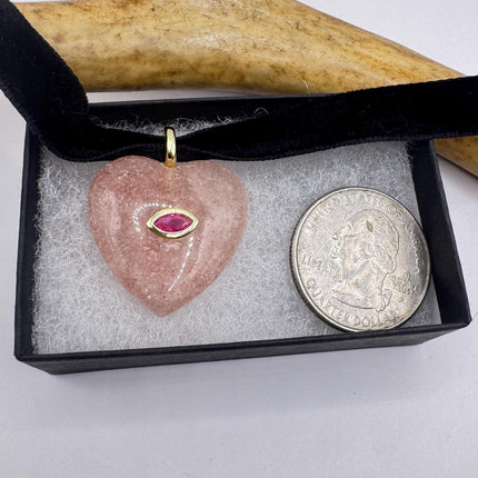 Rose Quartz Choker – Vintage Pink Heart Necklace With Ruby Evil Eye Charm-Necklaces-TomWayne Jewelers