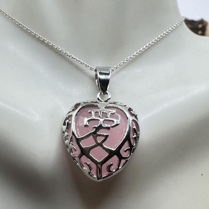 Rose Quartz Necklace – Vintage Pink Gemstone Heart Pendant With Sterling Silver Chain-Necklaces-TomWayne Jewelers