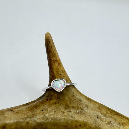 Fire Opal Ring Vintage Heart Shape Band | 925 Sterling Silver Tiny Ring-Rings-TomWayne Jewelers