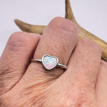 Fire Opal Ring Vintage Heart Shape Band | 925 Sterling Silver Tiny Ring-Rings-TomWayne Jewelers