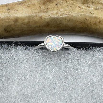 Fire Opal Ring Vintage Heart Shape Band | 925 Sterling Silver Tiny Ring-Rings-TomWayne Jewelers