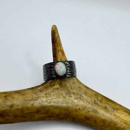 Fire Opal Ring Vintage Silver Band 925 Sterling Blue Heart Shaped Gemstone-Rings-TomWayne Jewelers