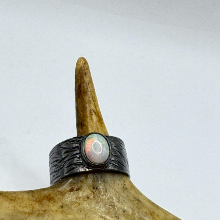 Fire Opal Ring Vintage Silver Band 925 Sterling Blue Heart Shaped Gemstone-Rings-TomWayne Jewelers