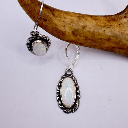 Vintage White Fire Opal lever back Earrings 925 Sterling Silver